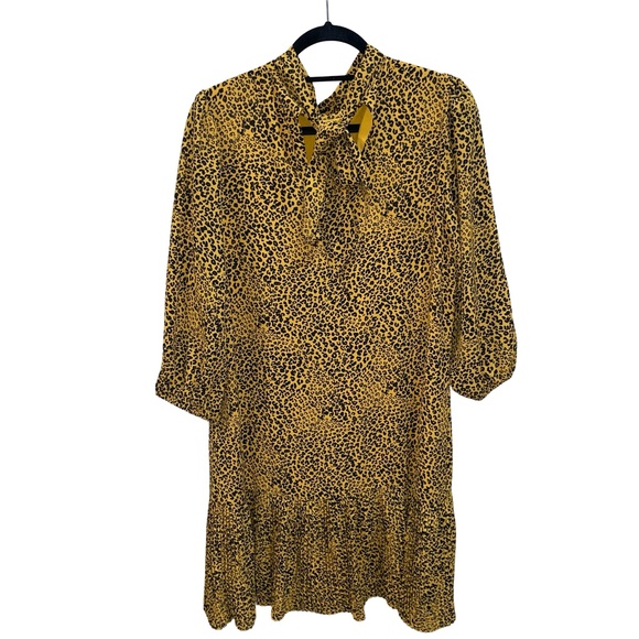 NANETTE LEPORE Drop Waist Pleated Hem Cheetah Print Dress In Black Gold Sz 12 - Picture 7 of 14